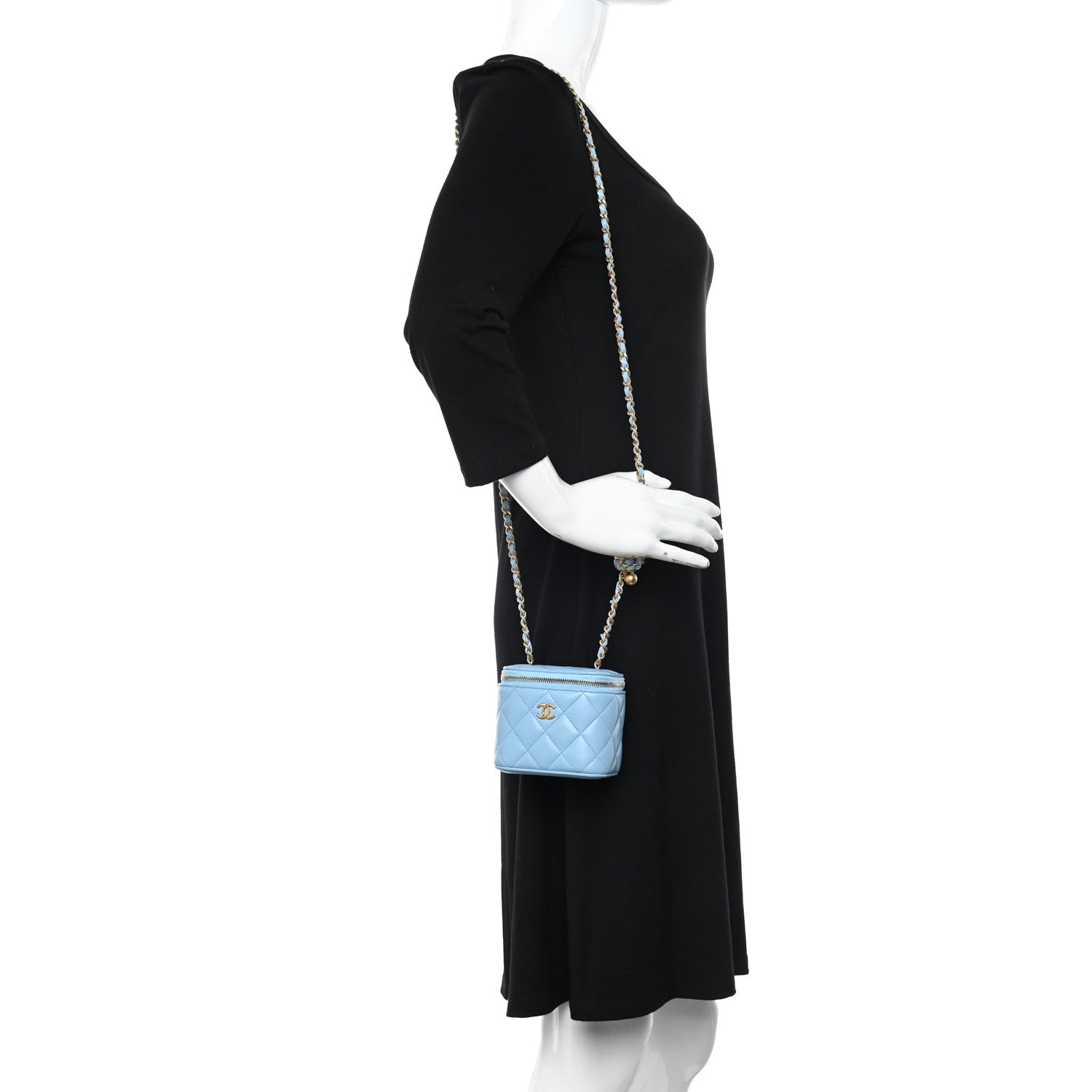 Chanel Lambskin Quilted Pearl Crush Mini Vanity Case With Chain Light Blue 2 of 11