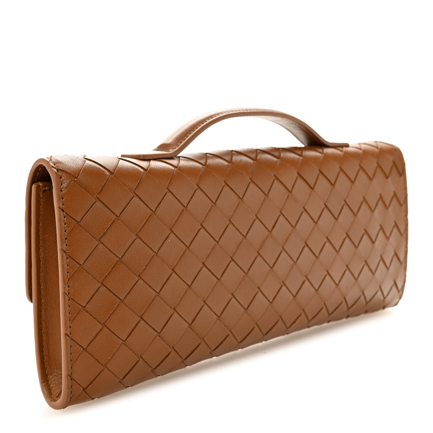 Nappa Intrecciato Long Andiamo Top Handle Clutch Cognac Cognac