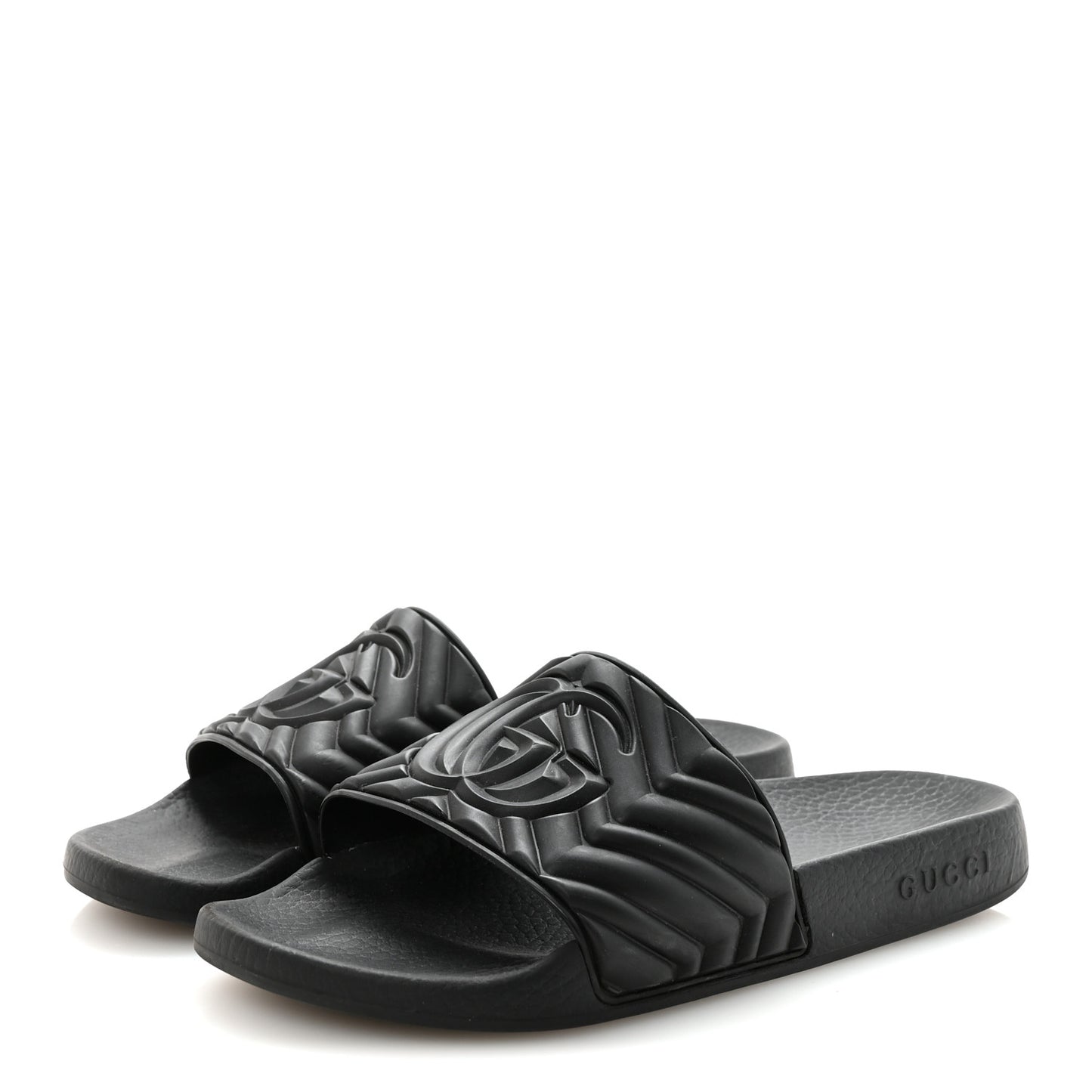 Rubber Matelasse Interlocking G Mens Slide Sandals 6 Black