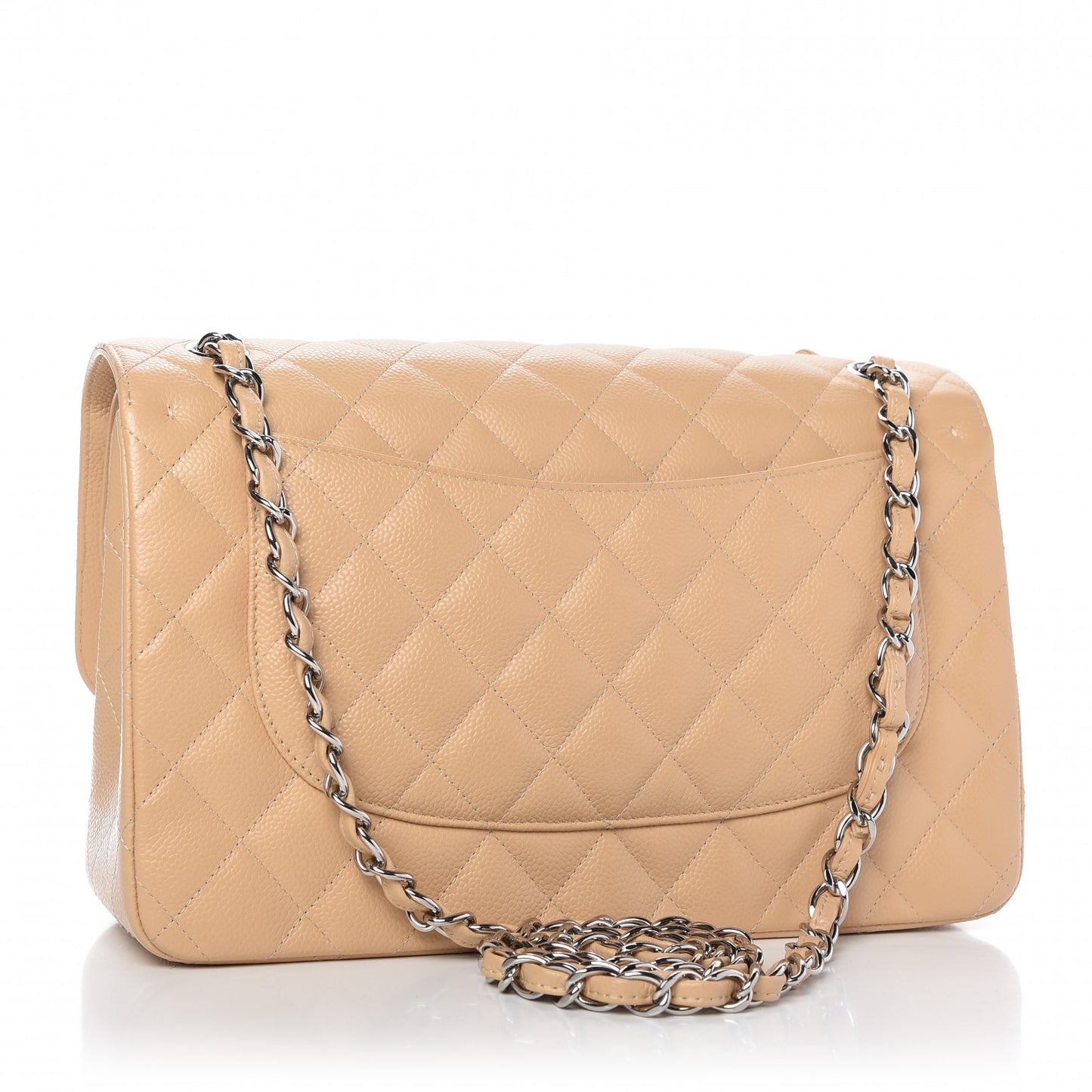 Caviar Quilted Jumbo Double Flap Beige Clair