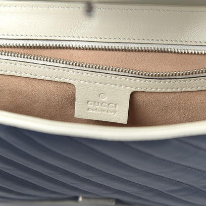 Gucci Vintage Effect Calfskin Matelasse Diagonal Medium Torchon GG Marmont Shoulder Bag Blue Agata Mystic White 8 of 10
