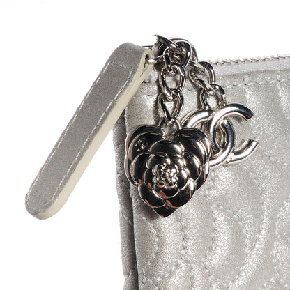 Chanel Goatskin Camellia Stitched Medium Cosmetic Case Silver 8 of 9