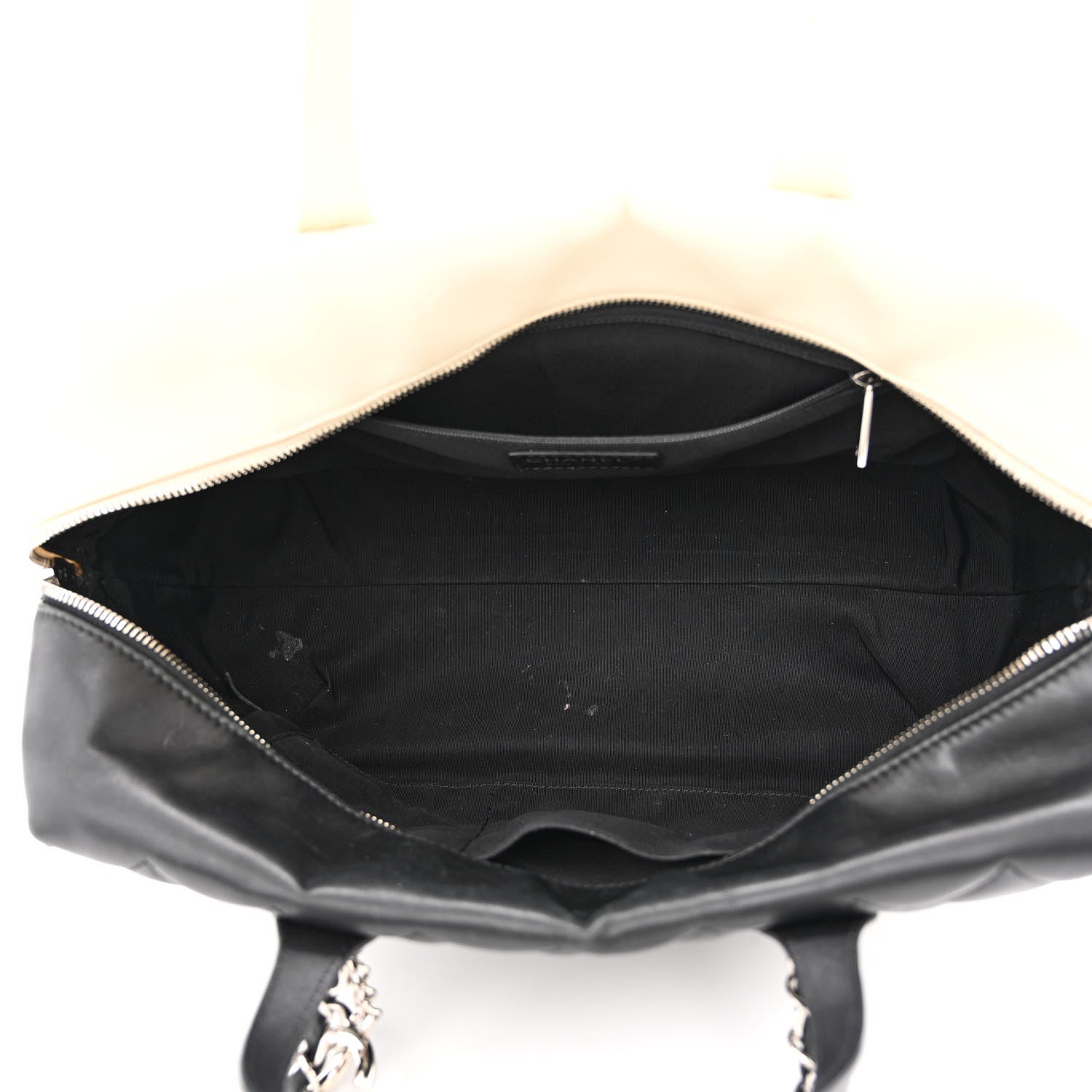Chanel Calfskin Quilted Large Feather Weight Bowling Bag Black Ivory 8 of 26