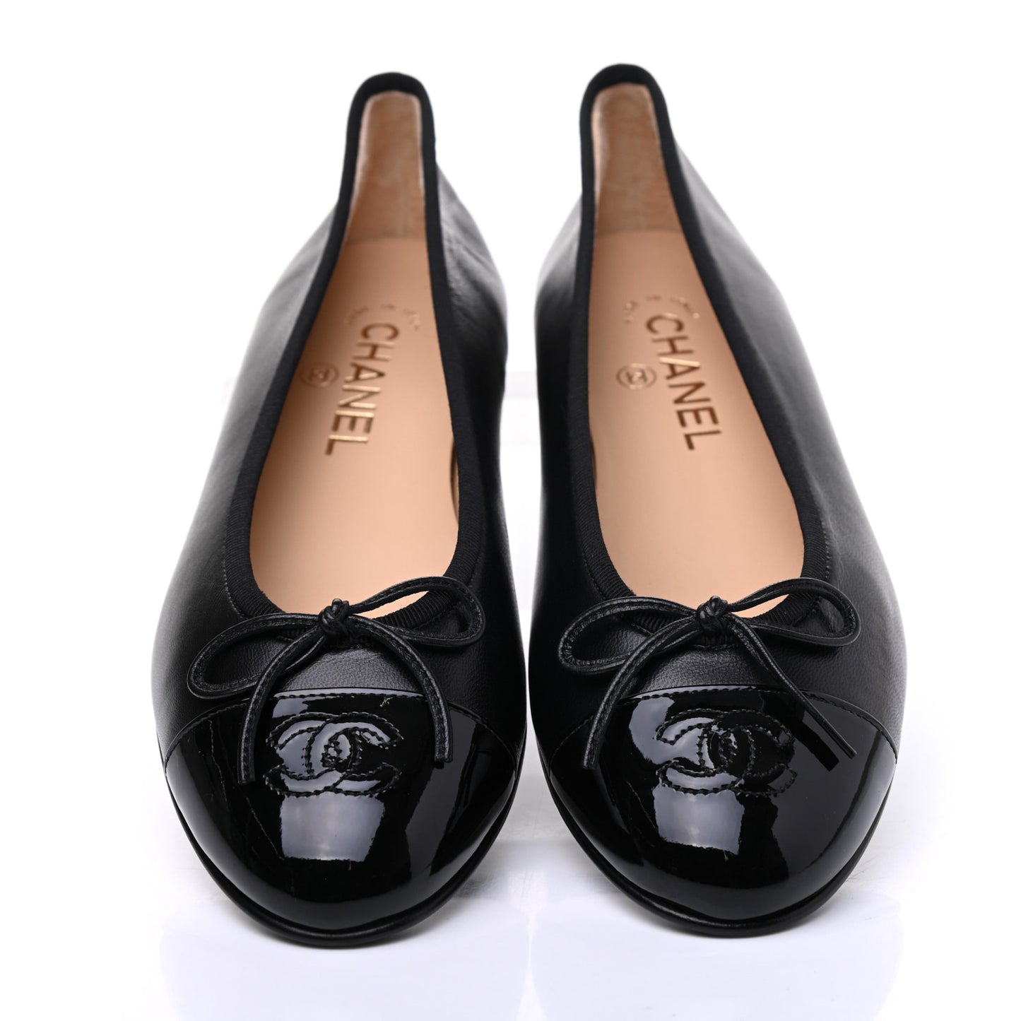 Lambskin Patent Cap Toe Ballerina Flats 39 Black