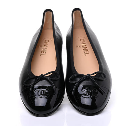 Chanel Lambskin Patent Cap Toe Ballerina Flats 39 Black 5 of 9