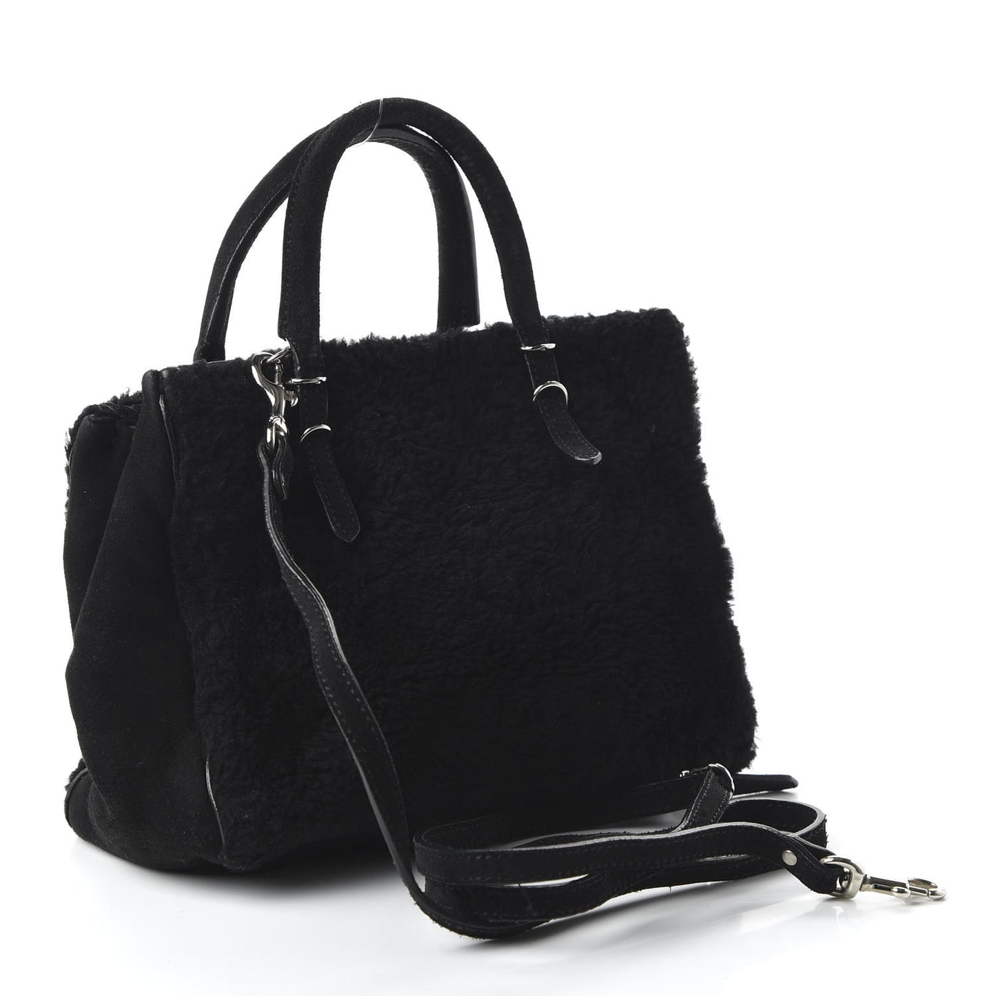 Shearling Suede Classic Silver Hardware Papier Mini A4 Tote Black