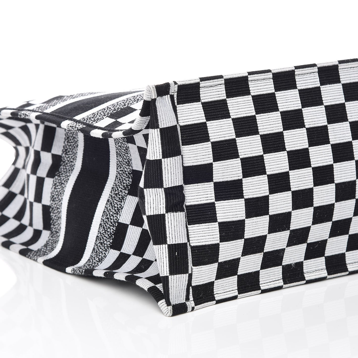 Canvas Embroidered Checkered Book Tote Black White