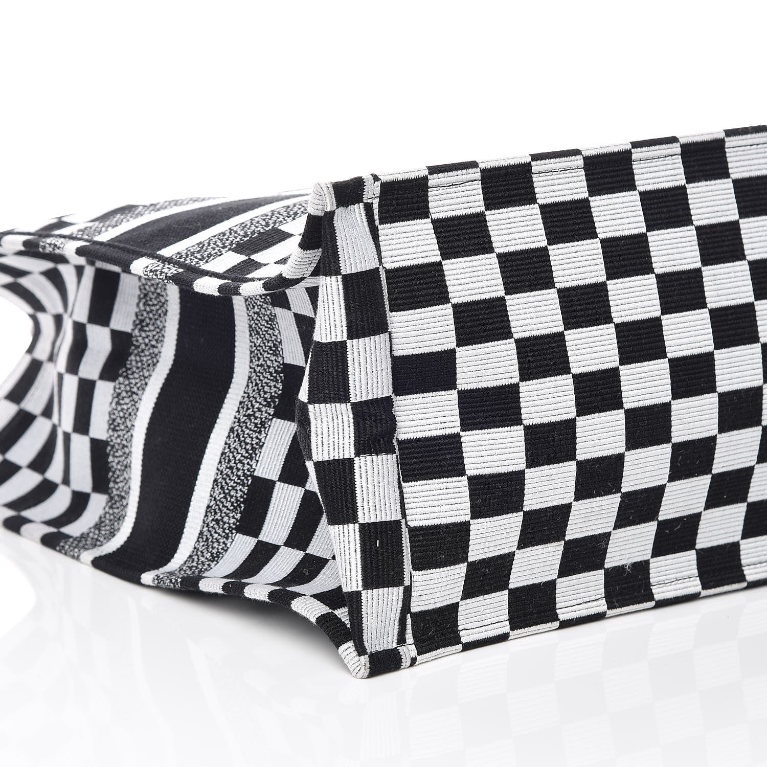 Christian Dior Canvas Embroidered Checkered Book Tote Black White 8 of 9