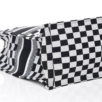 Christian Dior Canvas Embroidered Checkered Book Tote Black White 8 of 9