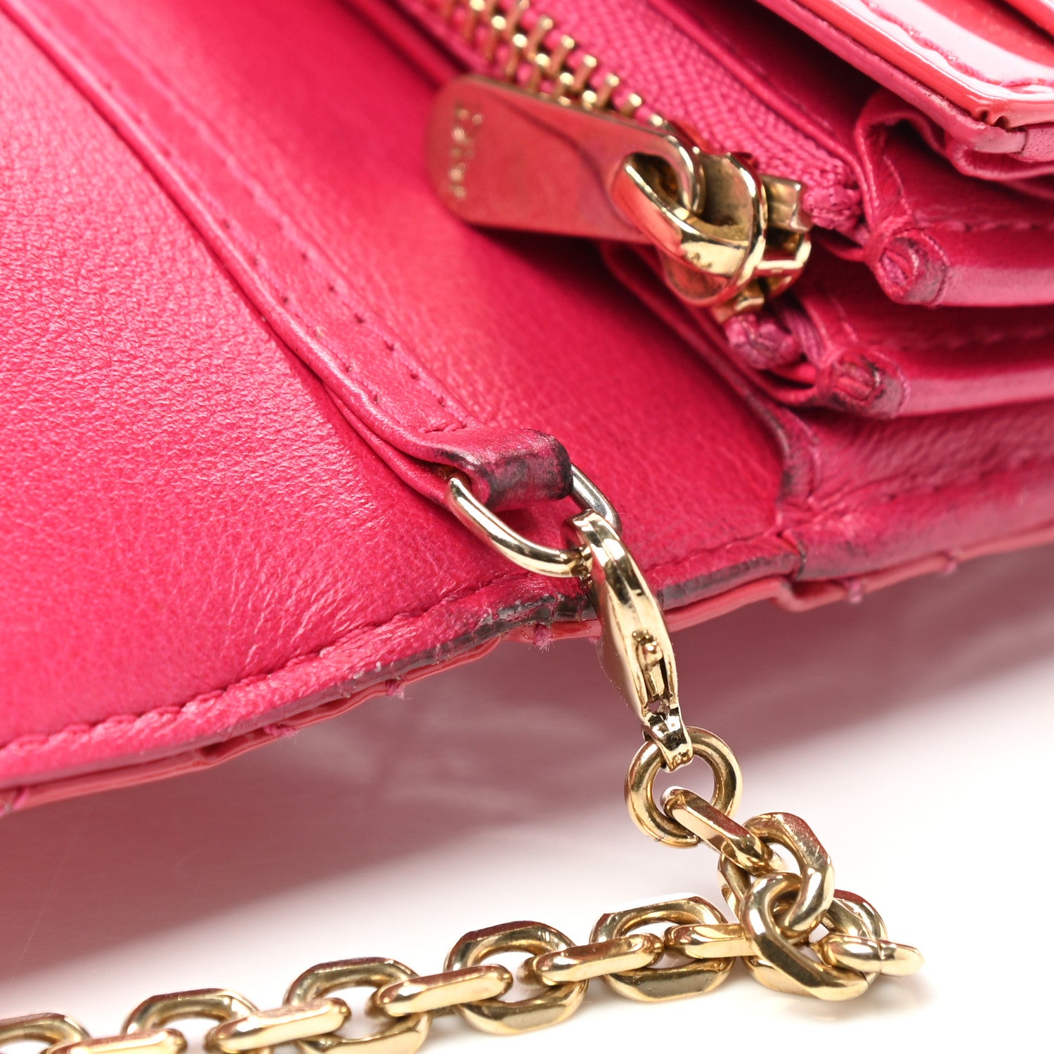 Christian Dior Patent Cannage Rendezvous Chain Wallet Fuchsia 6 of 10