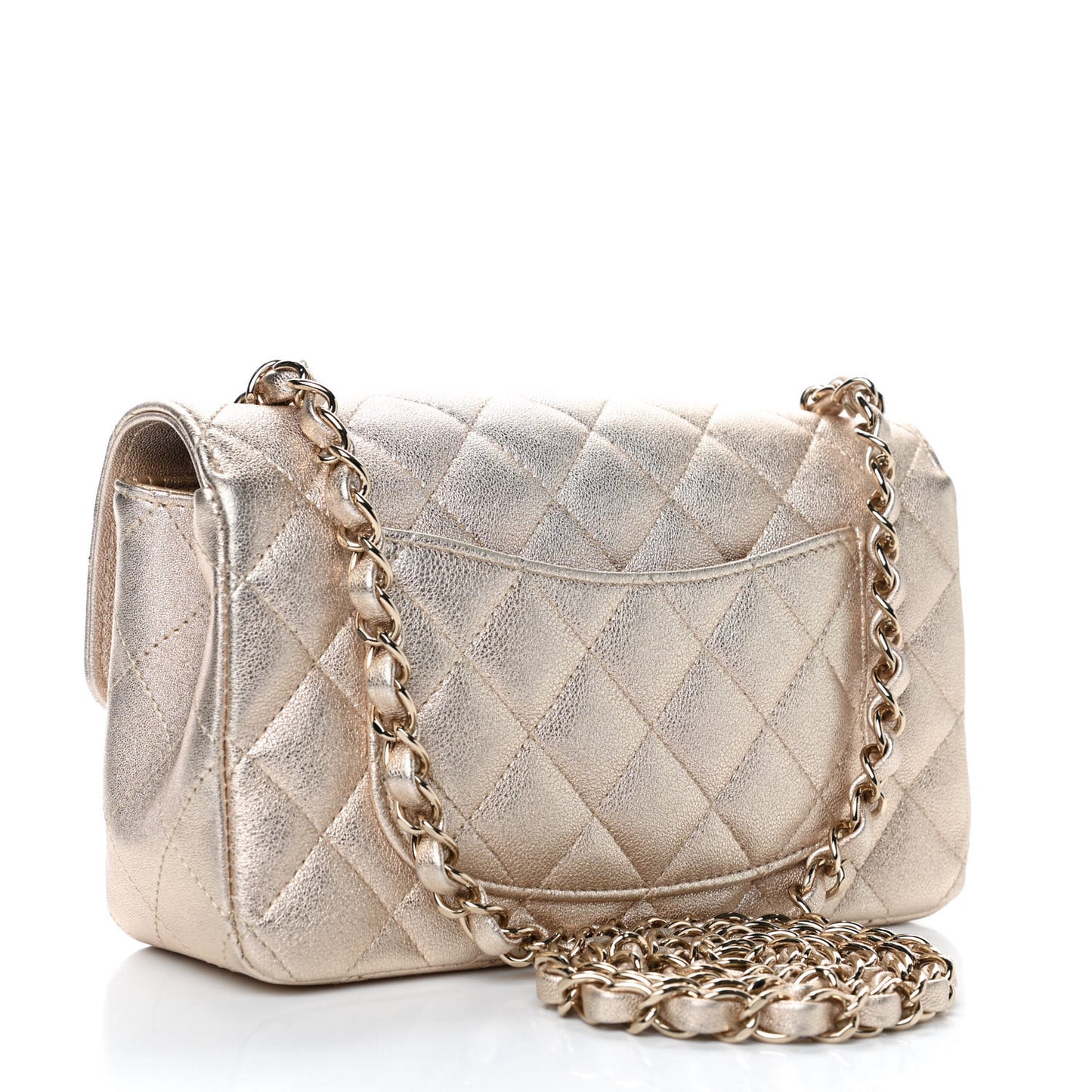 Metallic Lambskin Quilted Mini Rectangular Flap Gold