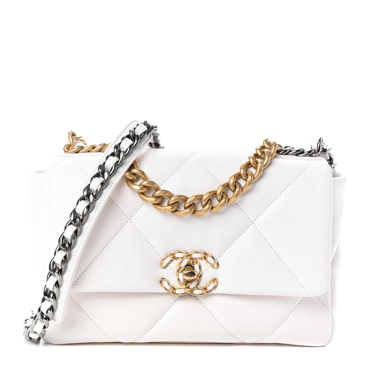 Lambskin Quilted Medium Chanel 19 Flap White