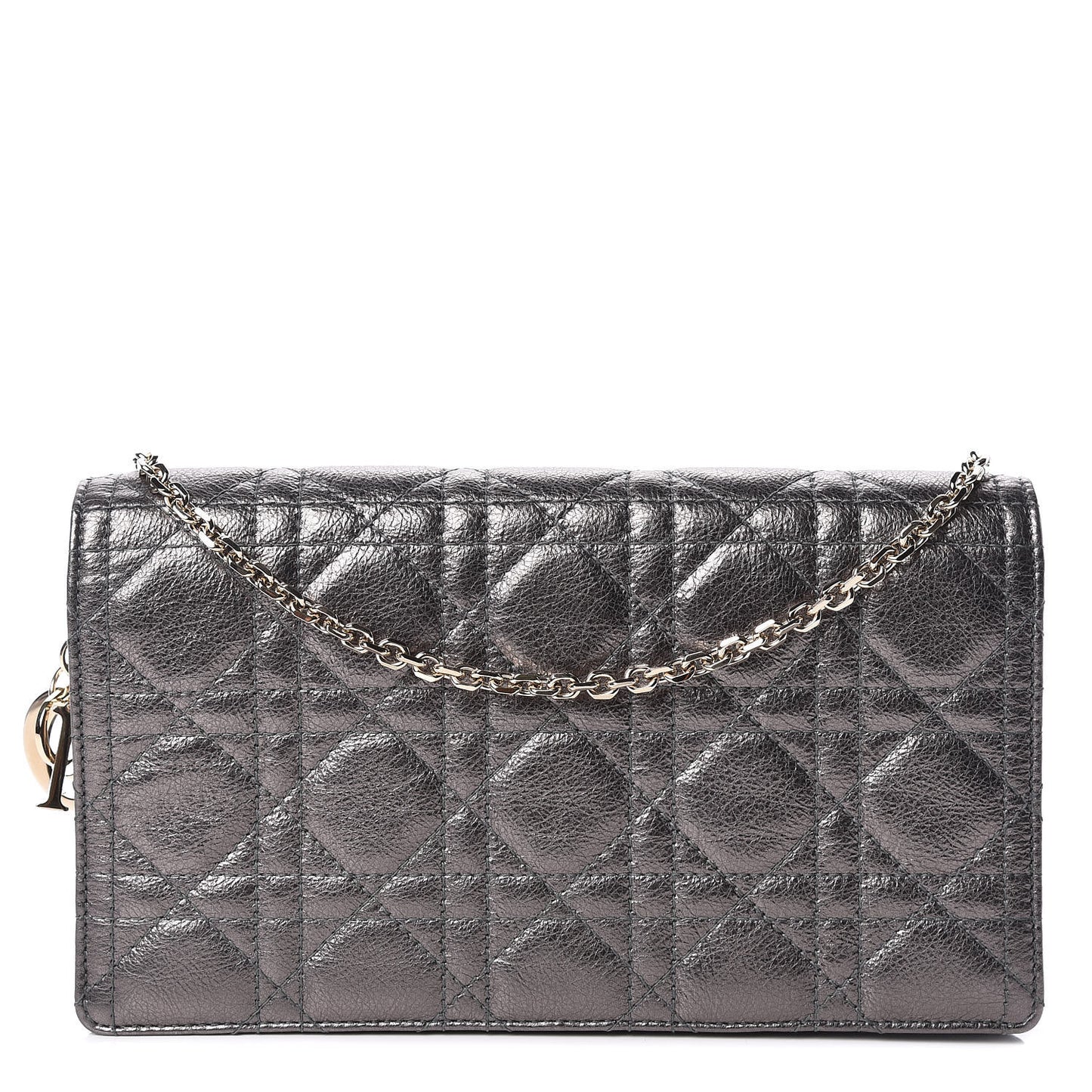 Metallic Calfskin Cannage Lady Dior Convertible Clutch Gunmetal