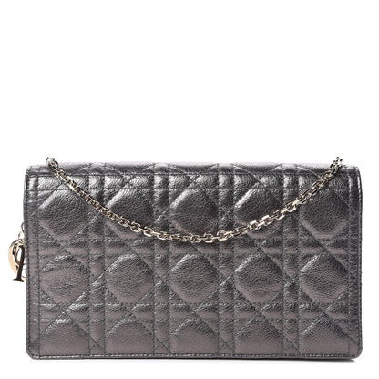 Christian Dior Metallic Calfskin Cannage Lady Dior Convertible Clutch Gunmetal 1 of 10