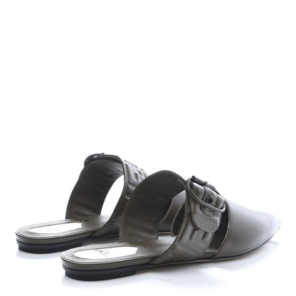 Fendi Vitello FF Embossed Buckle Flat Mules 37.5 Wood 4 of 8
