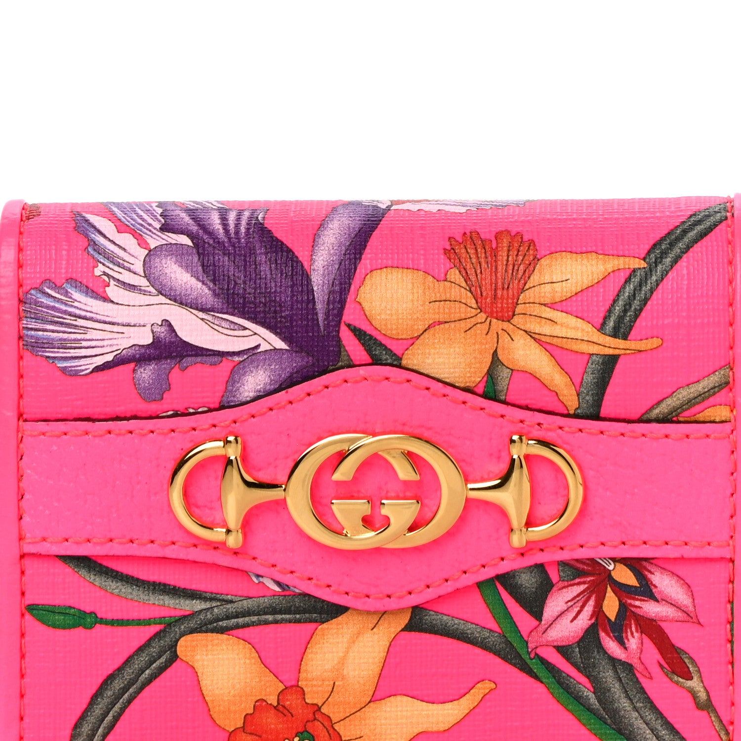 Gucci Calfskin Flora Print Zumi Card Case Fuxia Fluo 7 of 10