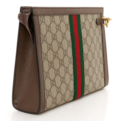 Gucci GG Supreme Monogram Textured Dollar Calfskin Web Small Ophidia Wristlet Pouch Beige Ebony New Acero 3 of 11