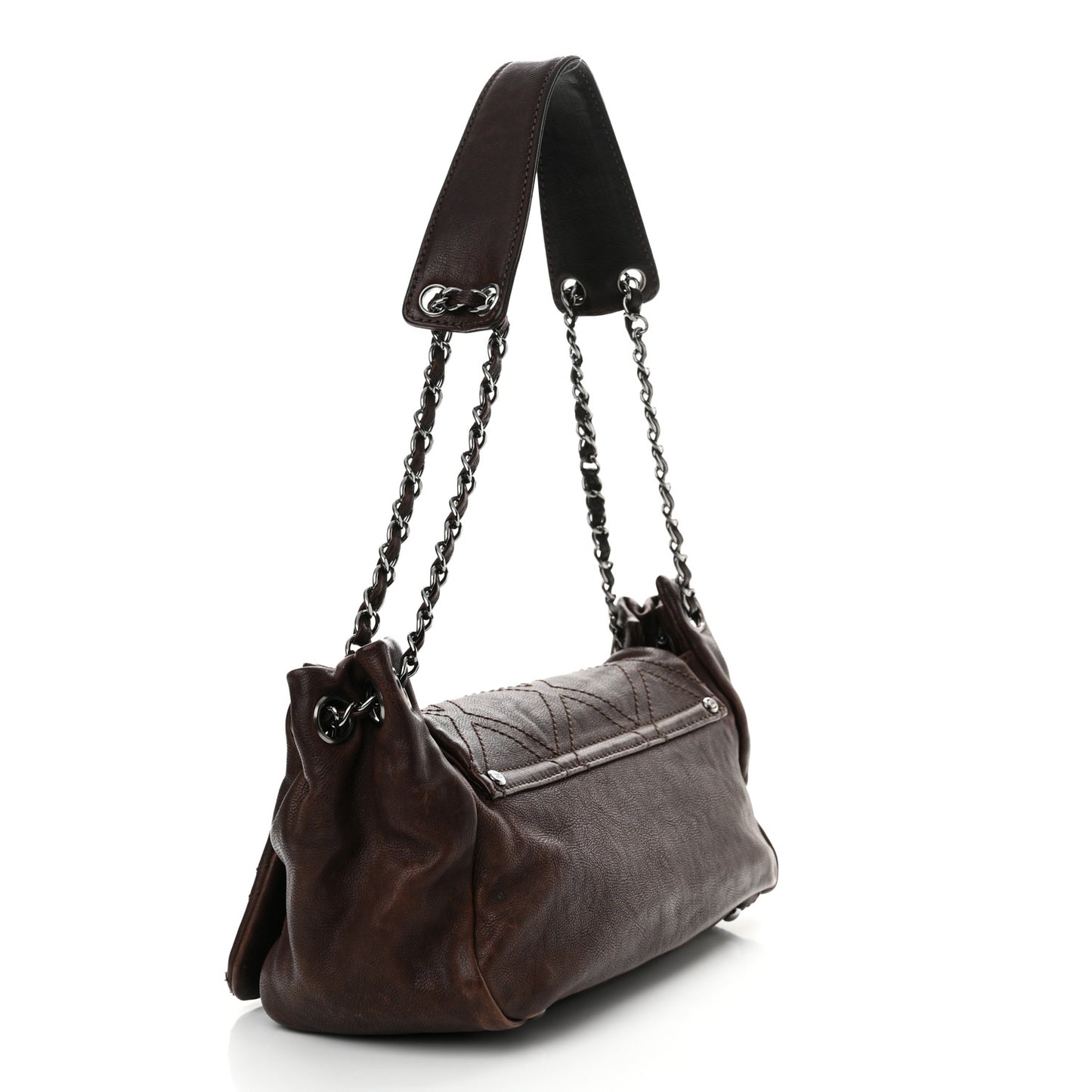 Calfskin Diamond Stitch Accordion Flap Brown