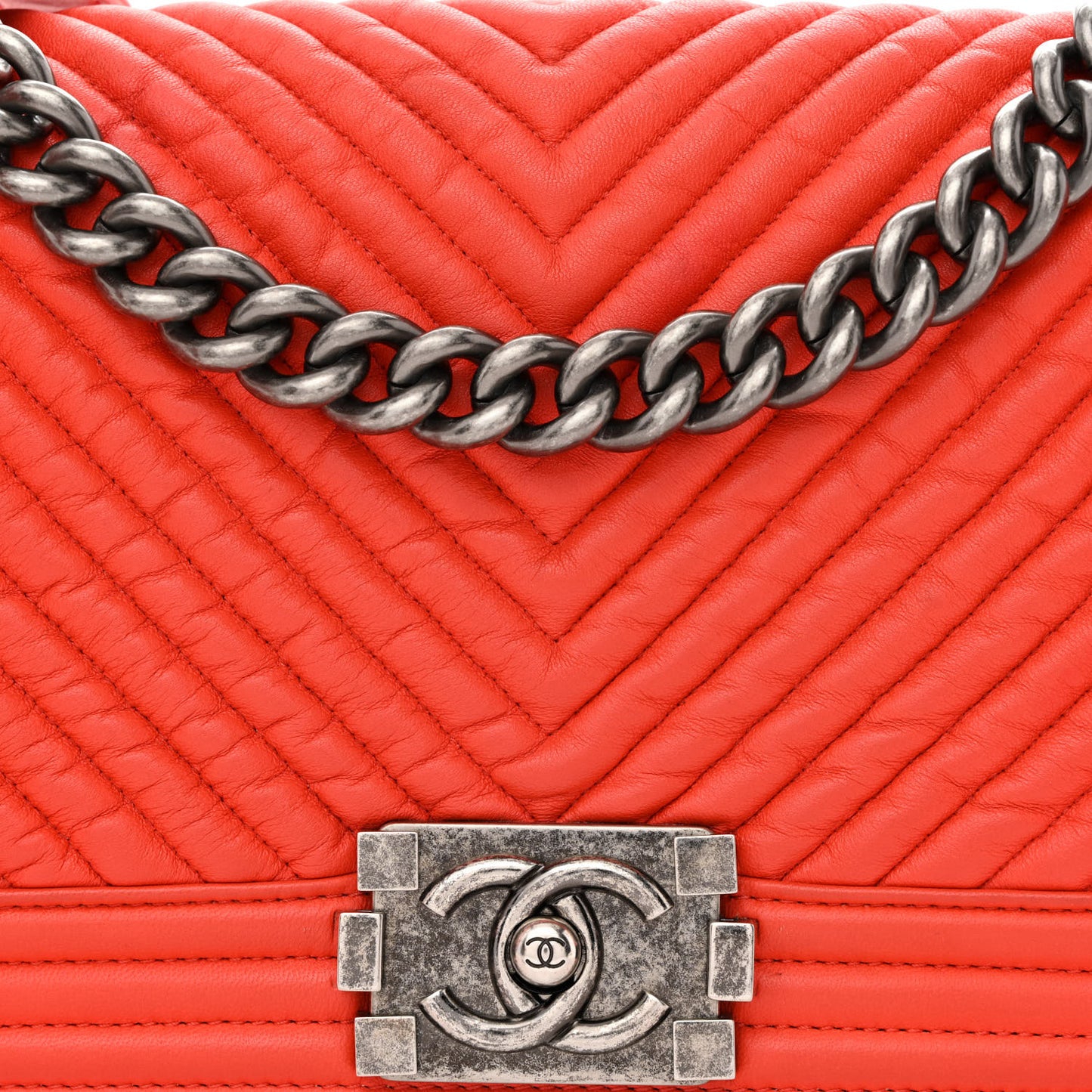 Wrinkled Lambskin Chevron Quilted Medium Boy Flap Orange