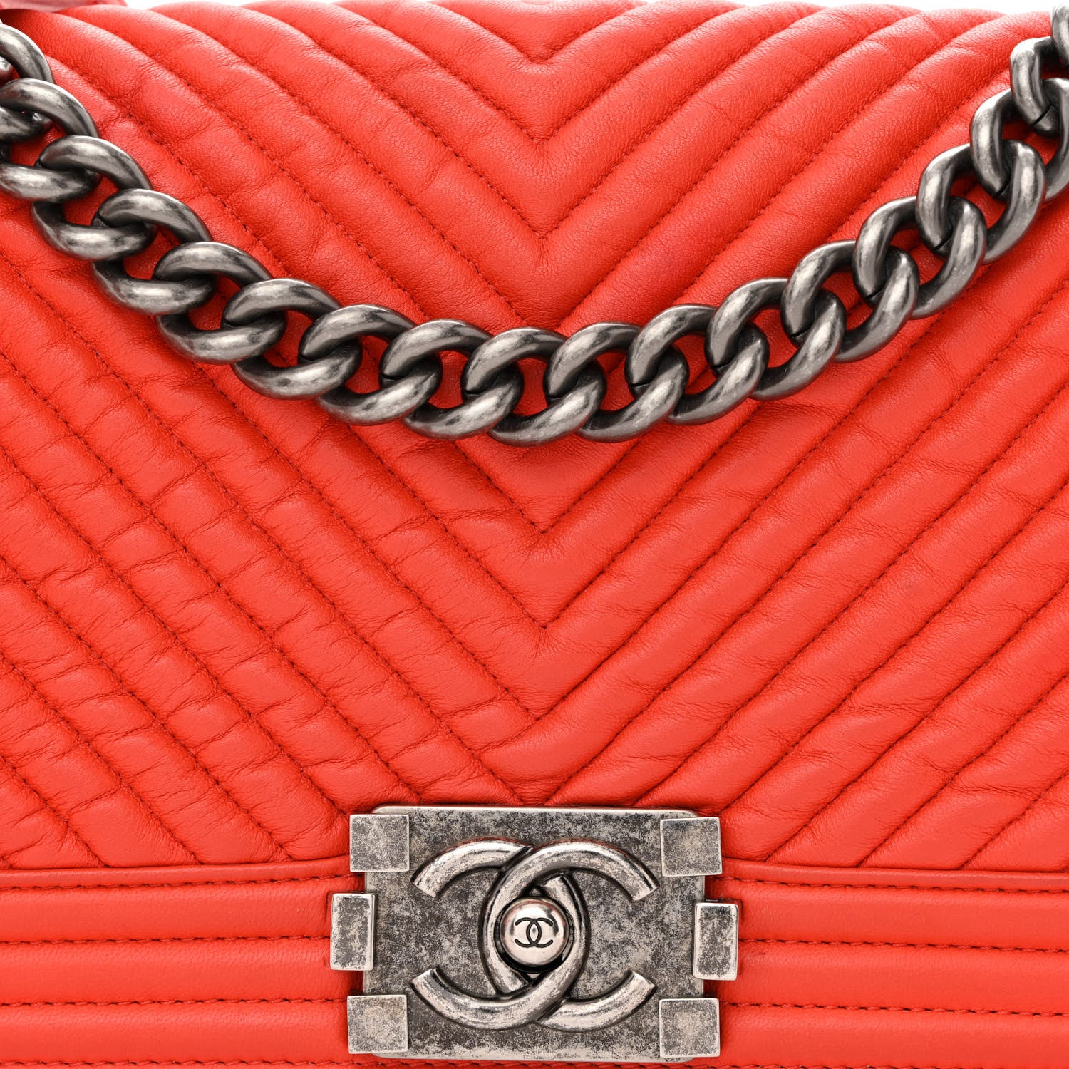 Chanel Wrinkled Lambskin Chevron Quilted Medium Boy Flap Orange 8 of 18