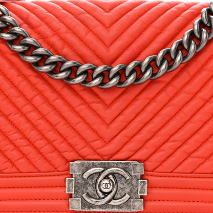Chanel Wrinkled Lambskin Chevron Quilted Medium Boy Flap Orange 8 of 18