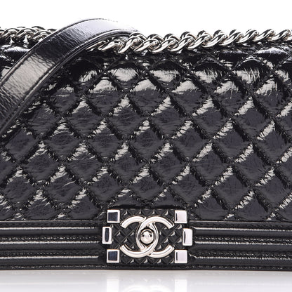 Chanel Distressed Patent Quilted Medium Boy Flap Black 8 of 10