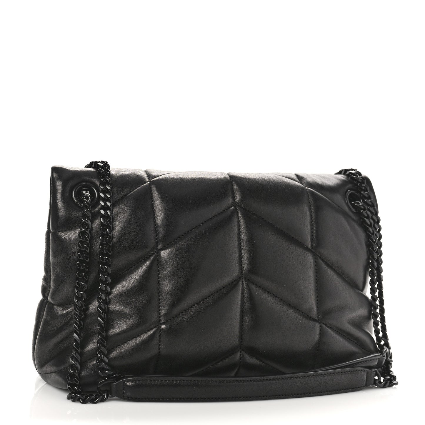 Lambskin Quilted Monogram Monochrome Small Loulou Puffer Chain Satchel Black