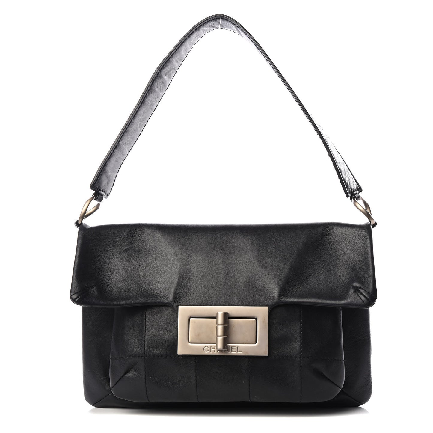 Calfskin Square Stitched Mademoiselle Shoulder Bag Black