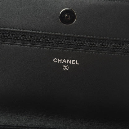 Chanel Calfskin Painted Chevron Embossed Boy Wallet On Chain WOC Black 6 of 14