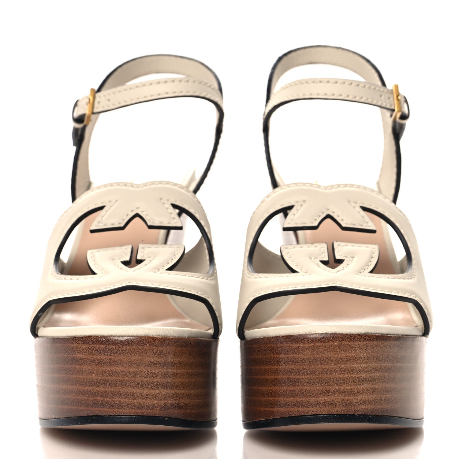 Gucci Cosmos Softy Calfskin Wooden Interlocking G Cut-Out 30/120mm Platform Sandals 35 Mystic White 2 of 8