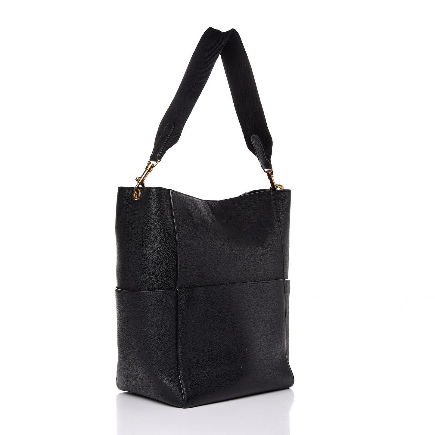 Soft Grained Calfskin Sangle Bucket Bag Black