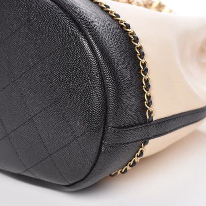 Chanel Lambskin Caviar Lovely Chains Drawstring Bag Beige Black 9 of 9
