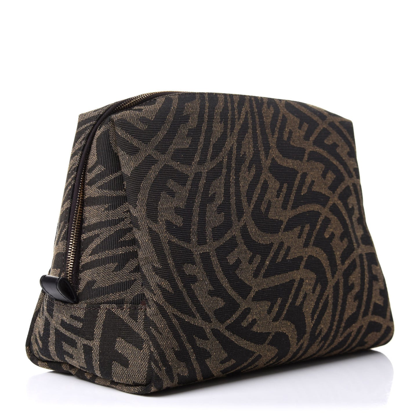 X SARAH COLEMAN Fabric Jacquard Vitello King FF Vertigo Medium Trapezoid Beauty Pouch Tobacco Moro Black