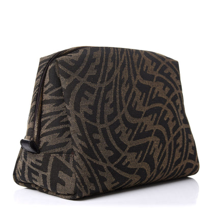 Fendi X SARAH COLEMAN Fabric Jacquard Vitello King FF Vertigo Medium Trapezoid Beauty Pouch Tobacco Moro Black 3 of 9