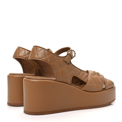 Chanel Lambskin Quilted CC Platform Sandals 38 Beige 4 of 10