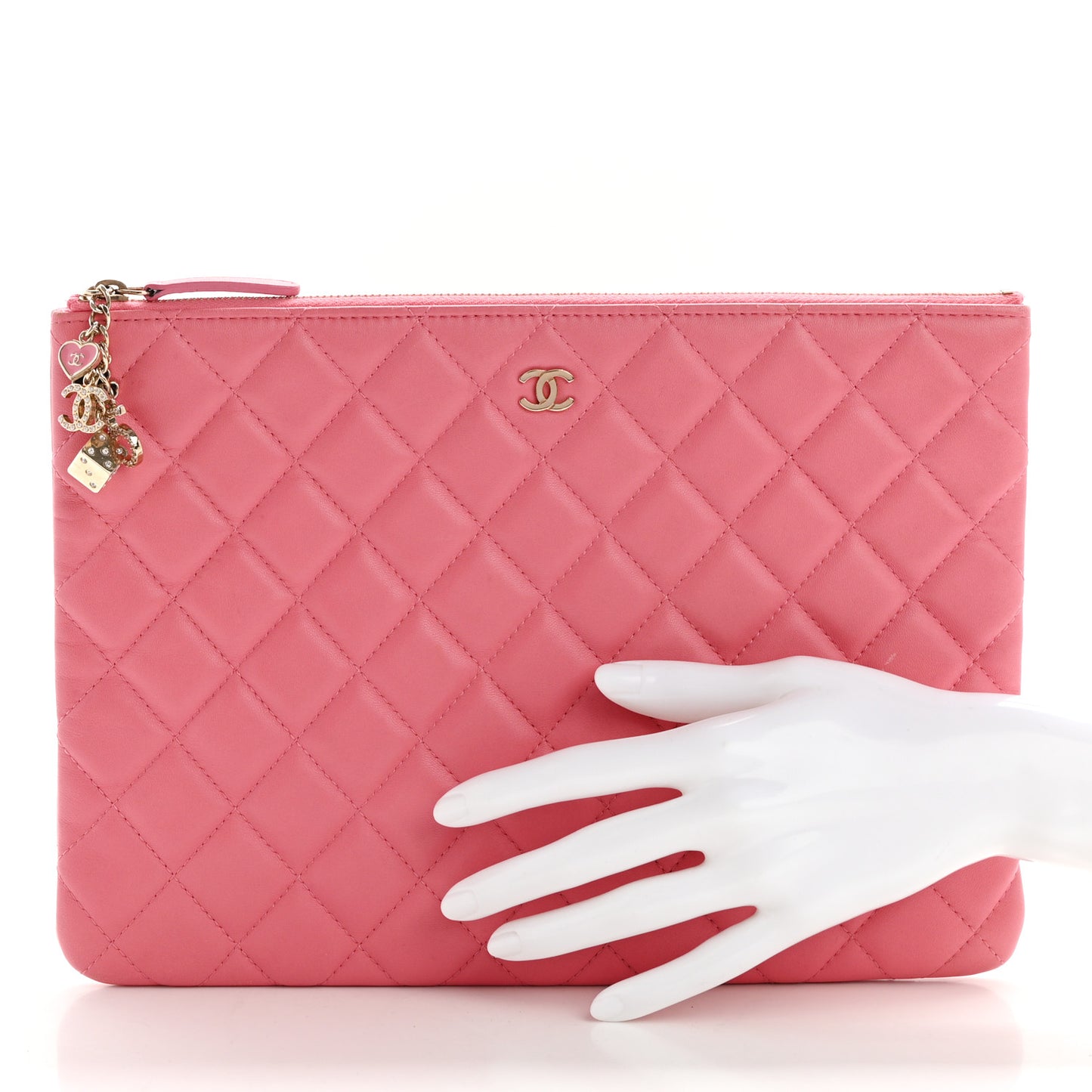 Lambskin Quilted Medium Casino Beauty CC Cosmetic Case Fuchsia