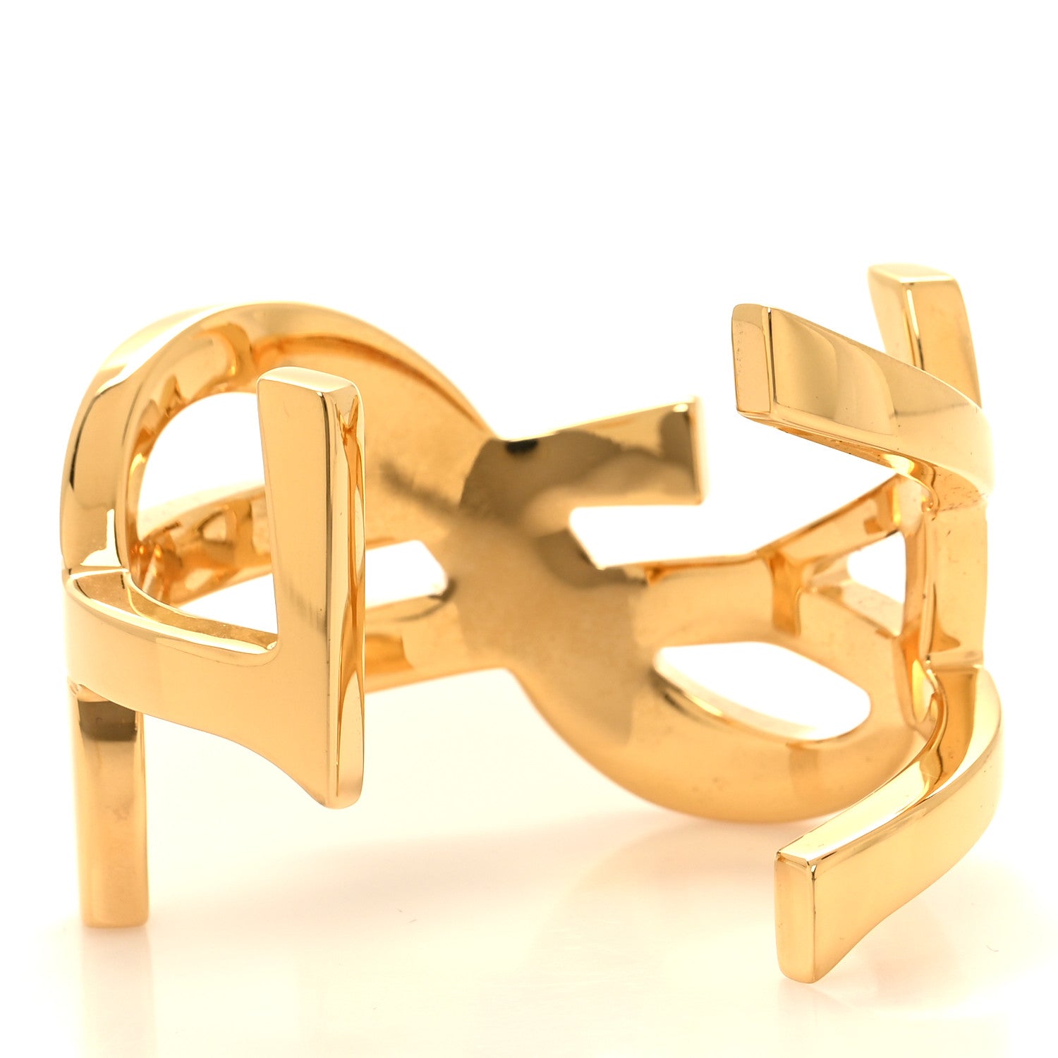 Saint Laurent Brass Monogram Medium Cuff Bracelet Gold 3 of 4