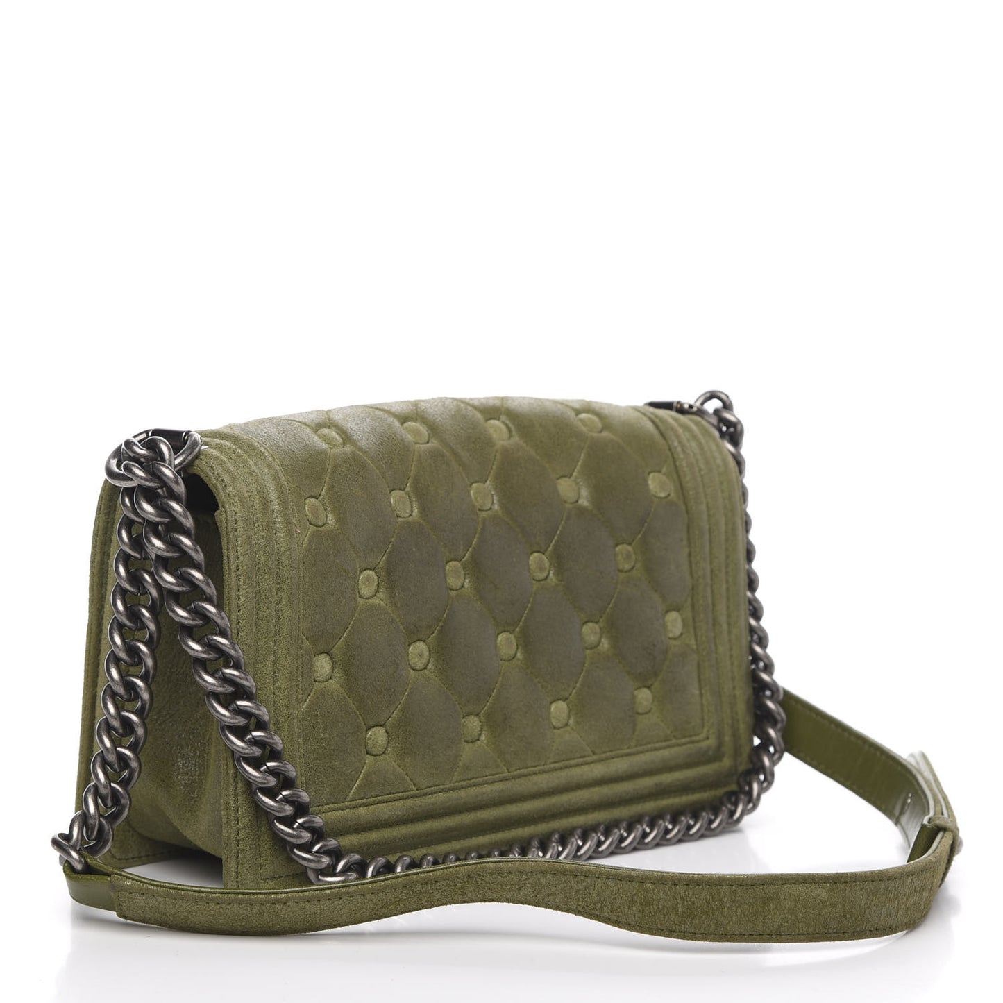 Goatskin Chesterfield Quilted Medium Celtic Boy Flap Green