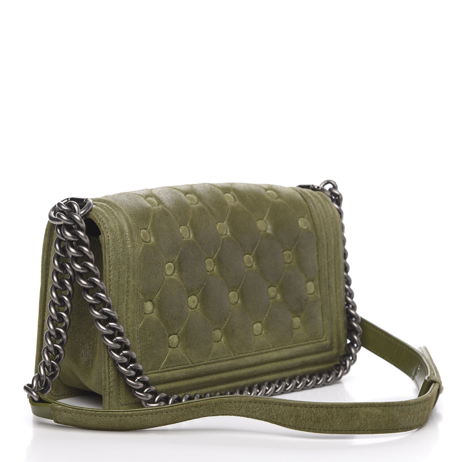Chanel Goatskin Chesterfield Quilted Medium Celtic Boy Flap Green 3 of 15