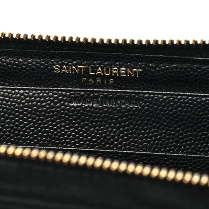 Saint Laurent Grain De Poudre Matelasse Chevron Monogram Small Zip Around Wallet Black 6 of 7