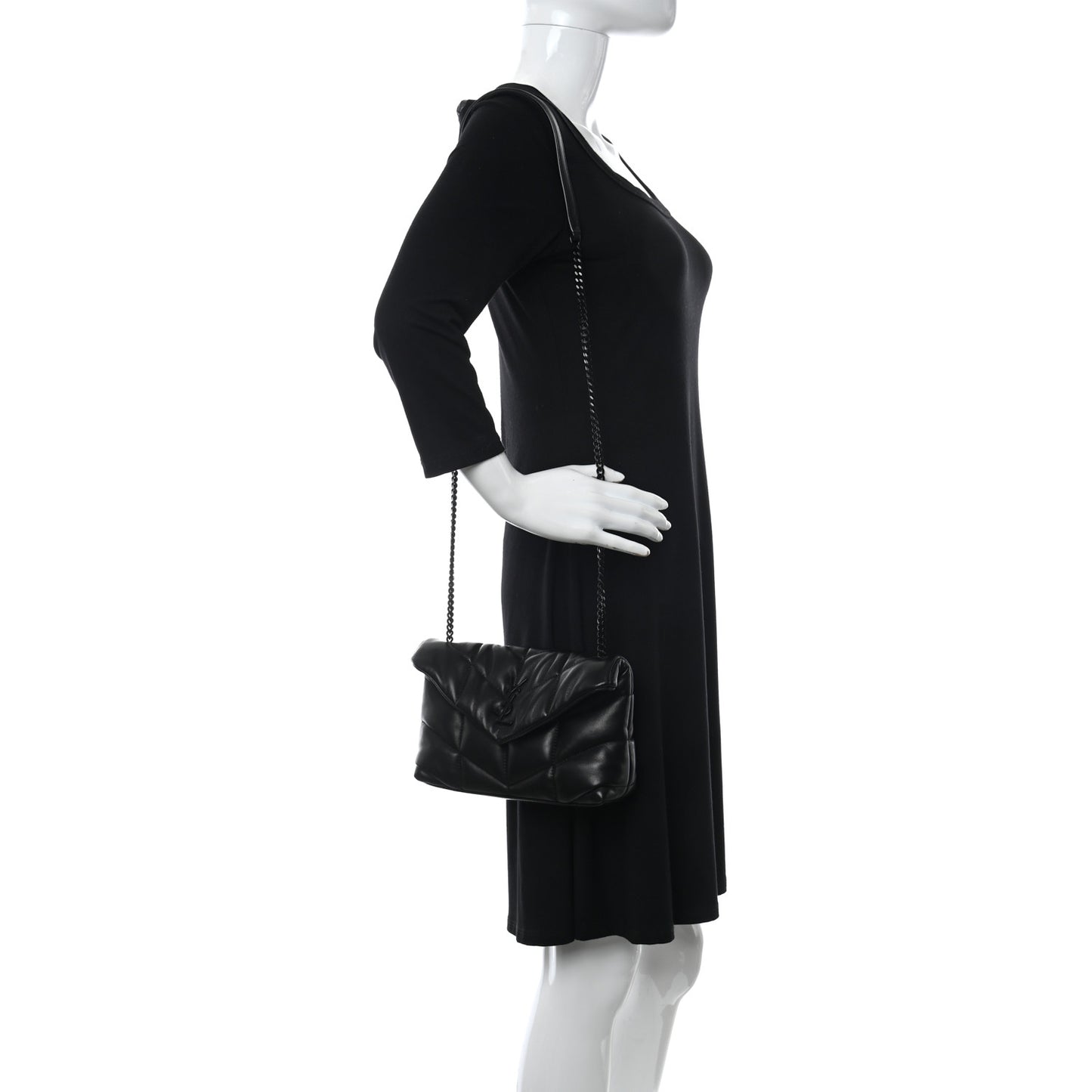 Lambskin Quilted Toy Loulou Puffer Monogram Chain Satchel Black