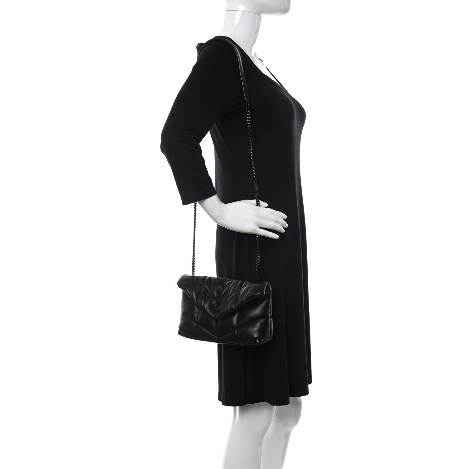 Saint Laurent Lambskin Quilted Toy Loulou Puffer Monogram Chain Satchel Black 2 of 13