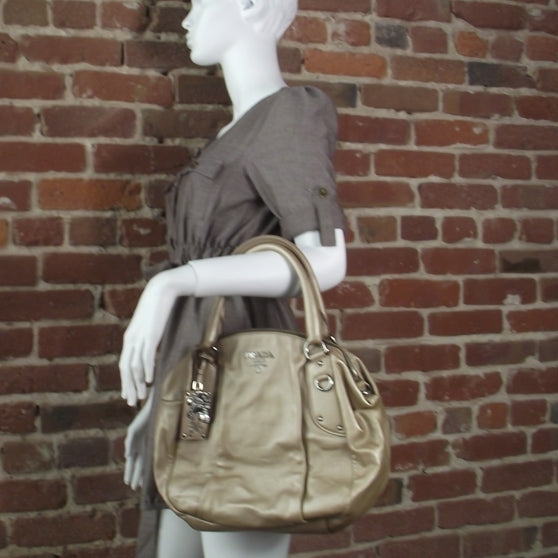 Prada Leather Pleated Bauletto Champagne 2 of 12