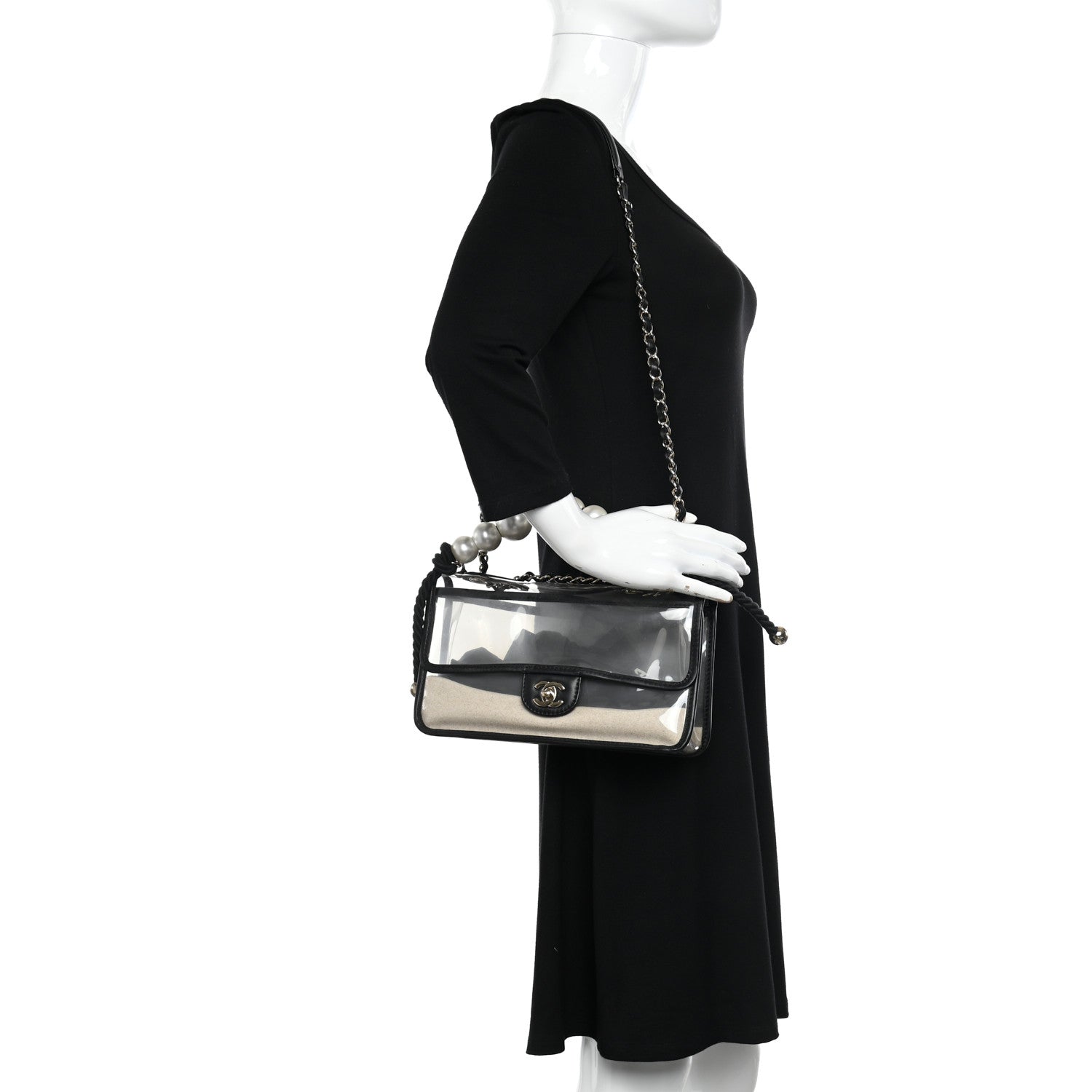 Chanel Lambskin PVC Sand By The Sea Flap With Pearl Strap Black 2 of 11