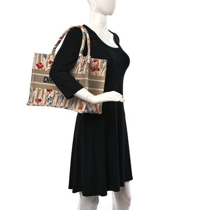 Christian Dior Canvas Embroidered Medium Hibiscus Book Tote Beige Multicolor 2 of 9