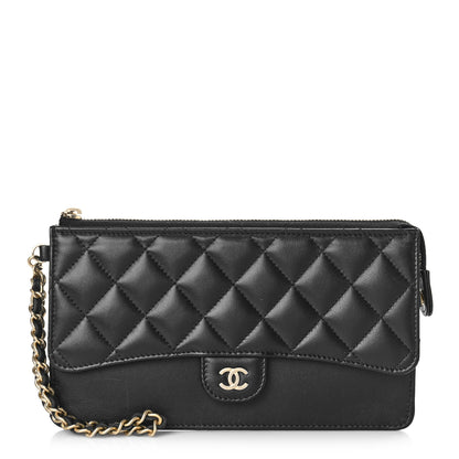 Chanel Lambskin Quilted Classic Pouch With Handle Black 1 of 9