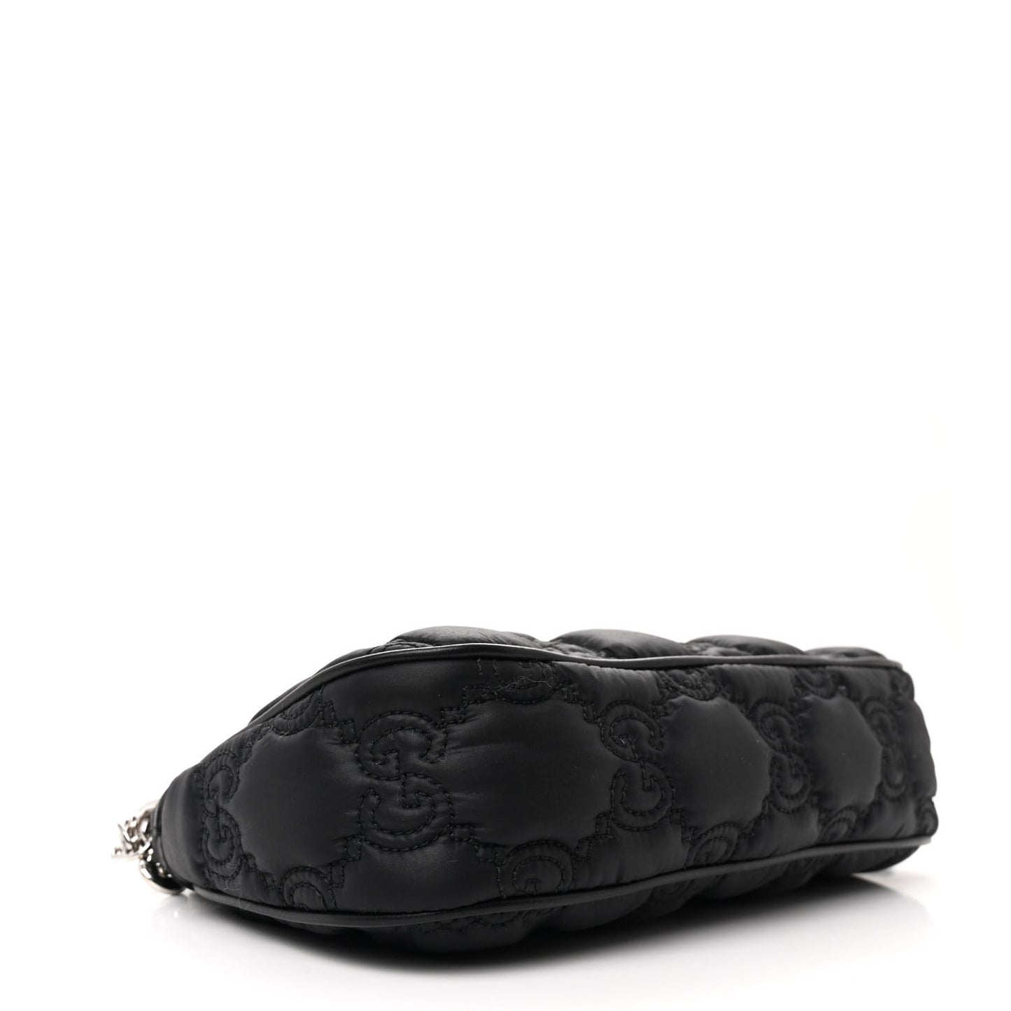 Nylon Calfskin Enamel GG Matelasse Chain Handbag Black