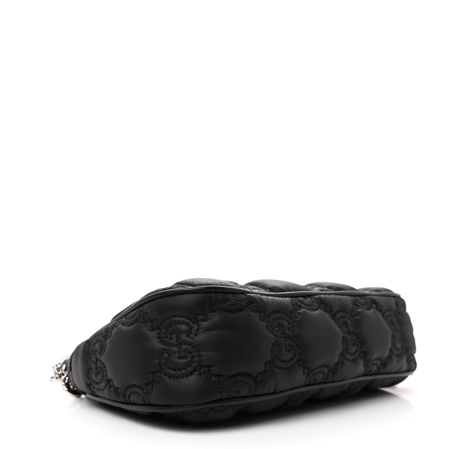 Gucci Nylon Calfskin Enamel GG Matelasse Chain Handbag Black 4 of 10
