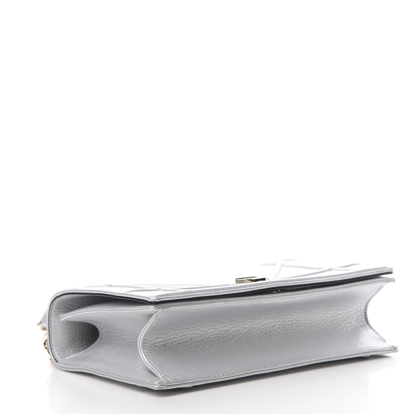 Metallic Grained Calfskin Medium Diorama Flap Bag Silver