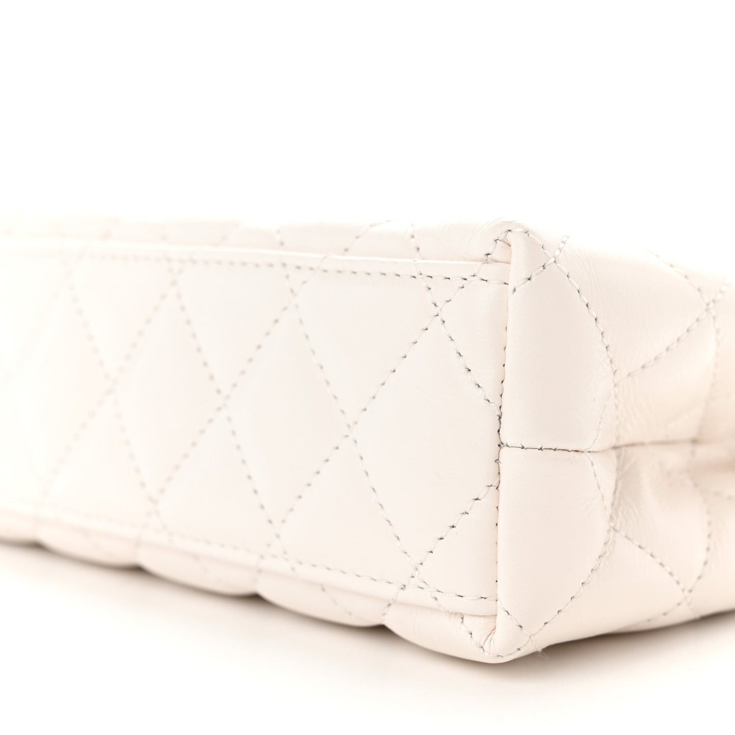 Shiny Aged Calfskin Quilted Nano Kelly Shopper White